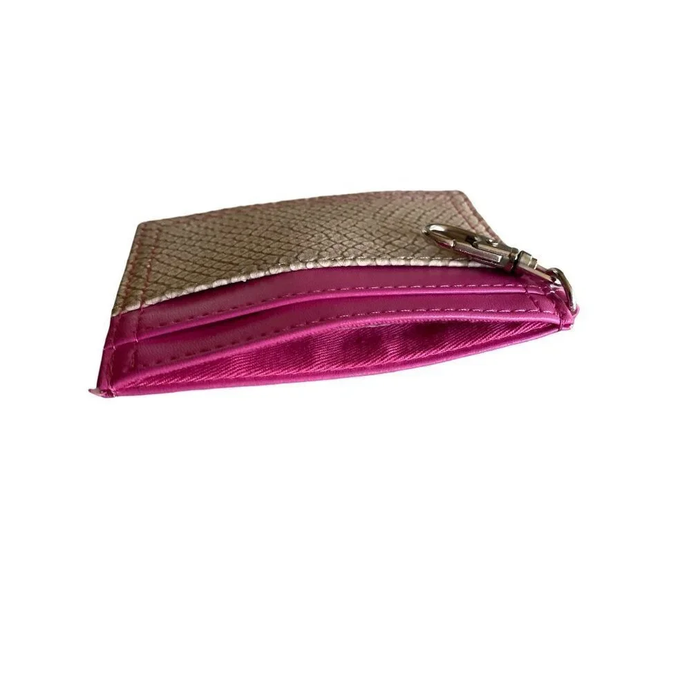 Poppie Jones Lobster‎ Pink Beige Faux Snakeskin Claw Clasp Card Holder